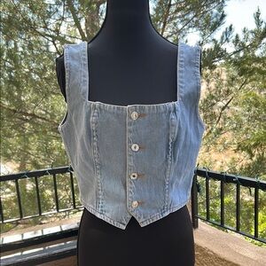 Light Blue Denim Button-Up Vest